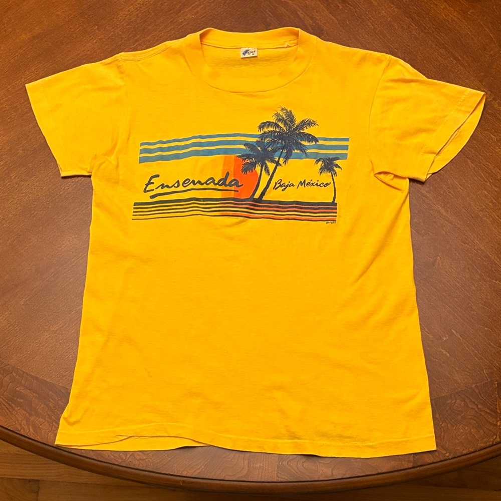 Fajer Women’s Large Tee Shirt From Ensenada Baja Mexico Yellow Palm Tree